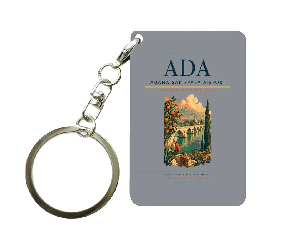 Adana Sakirpasa Airport (ADA) design on gray key chain