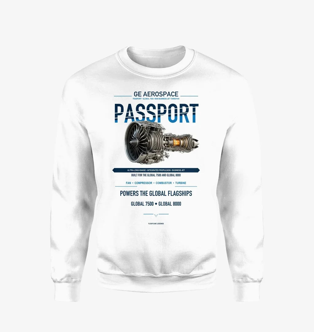 PASSPORT design on white sweatshirt