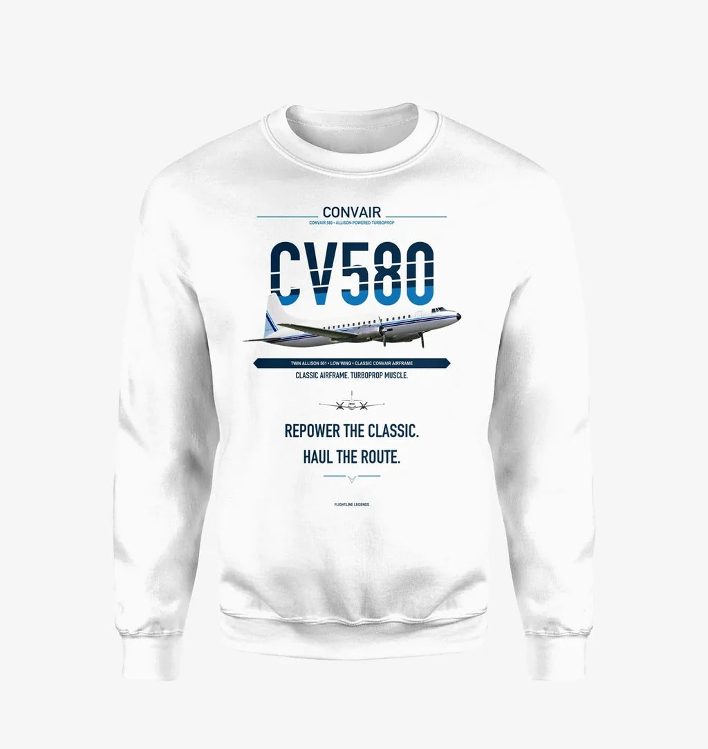 Convair 580 design on white sweatshirt