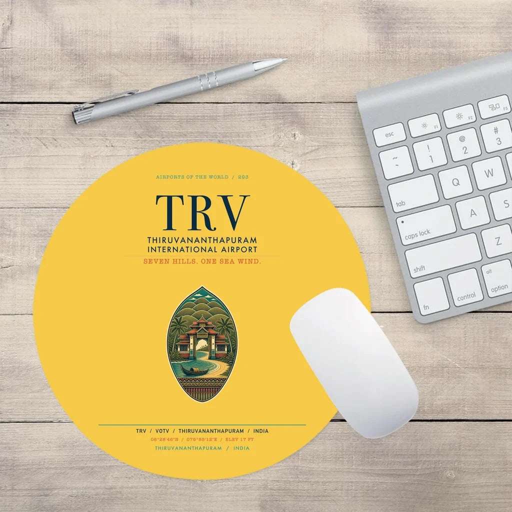 Thiruvananthapuram International Airport (TRV) design on yellow round mouse pad