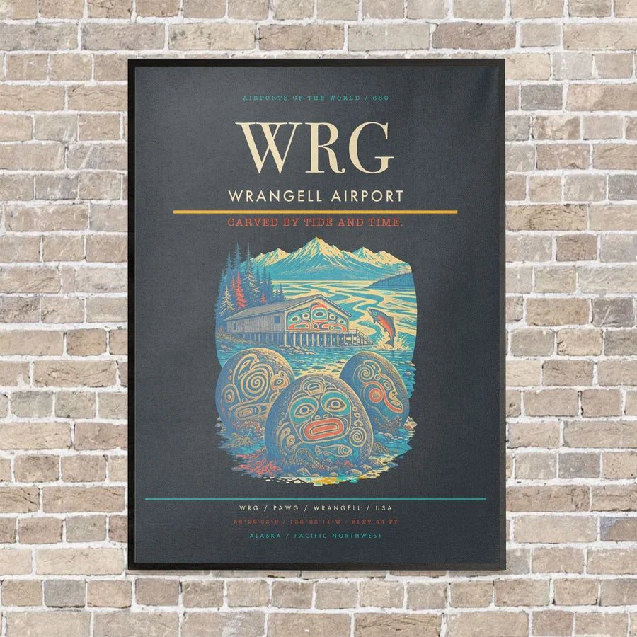 Wrangell Airport WRG vertical canvas print - framed - gray background