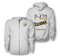 Thumbnail for P-47D Thunderbolt Razorback design on white premium zipped hoodie