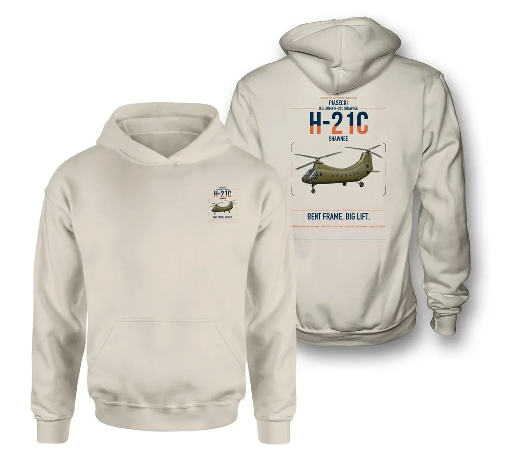 Piasecki H-21C Shawnee design on khaki double-side hoodie, double-side print