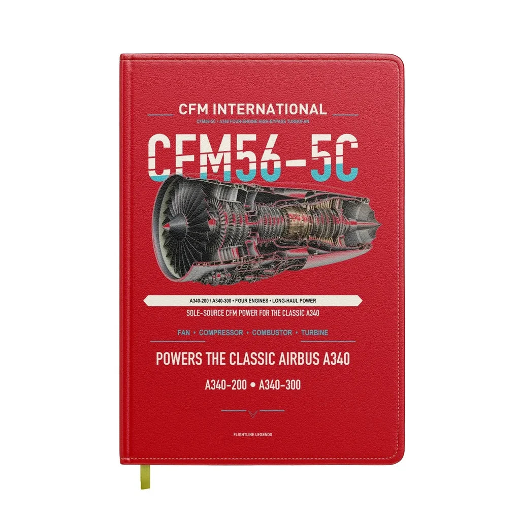 CFM56-5C design on red notebook
