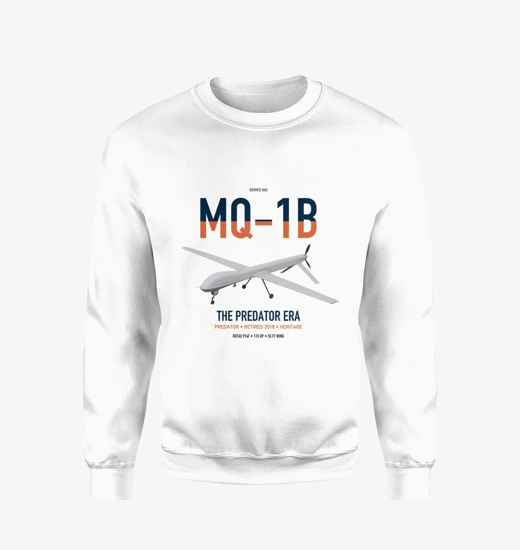 MQ-1B Predator design on white sweatshirt