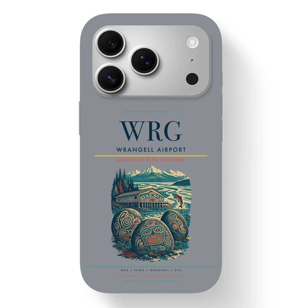 Wrangell Airport (WRG) design on gray iPhone 17 Pro MagSafe case