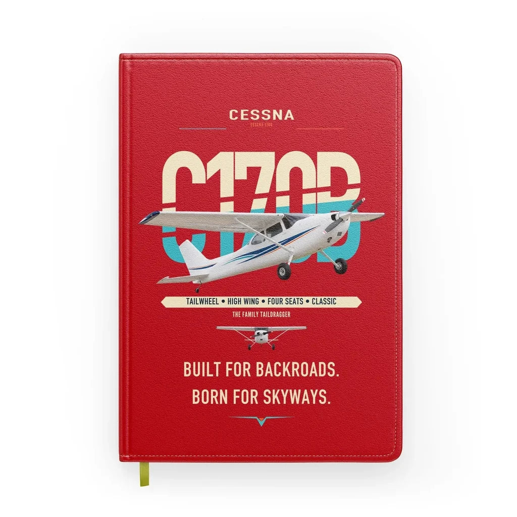 Cessna 170B design on red notebook