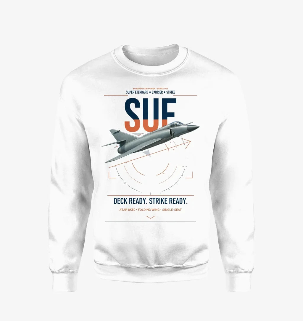 Dassault Super Étendard design on white sweatshirt