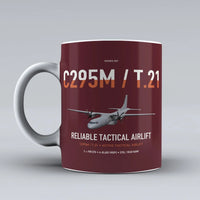 Thumbnail for Airbus C295M T.21 design on dark red ceramic mug, double-side print