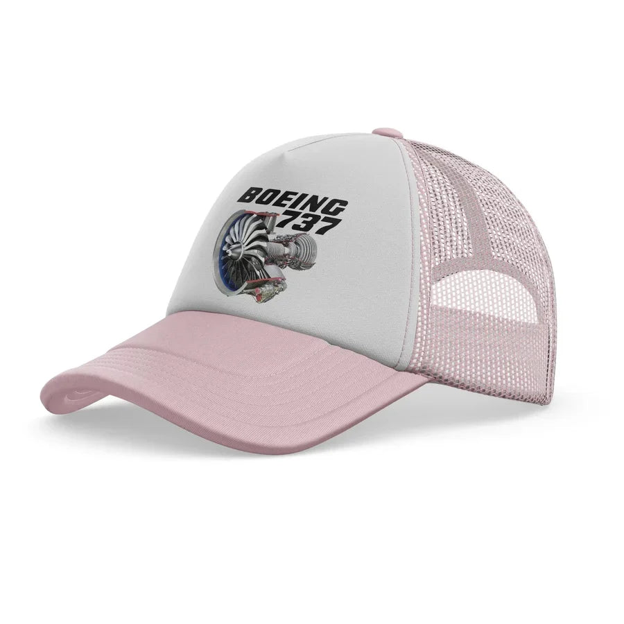 Boeing 737+Text & CFM LEAP-1 Engine trucker cap - light pink