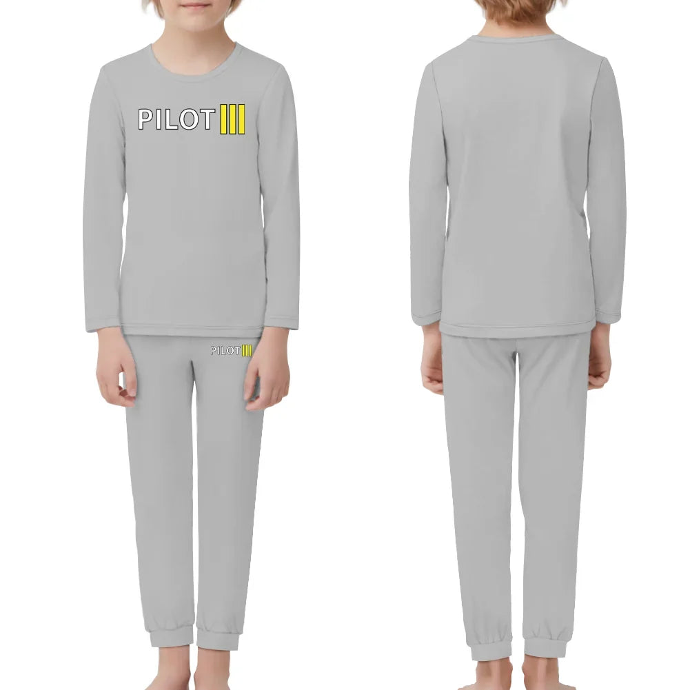 Pilot & Stripes (3 Lines) children pajamas - Light Gray