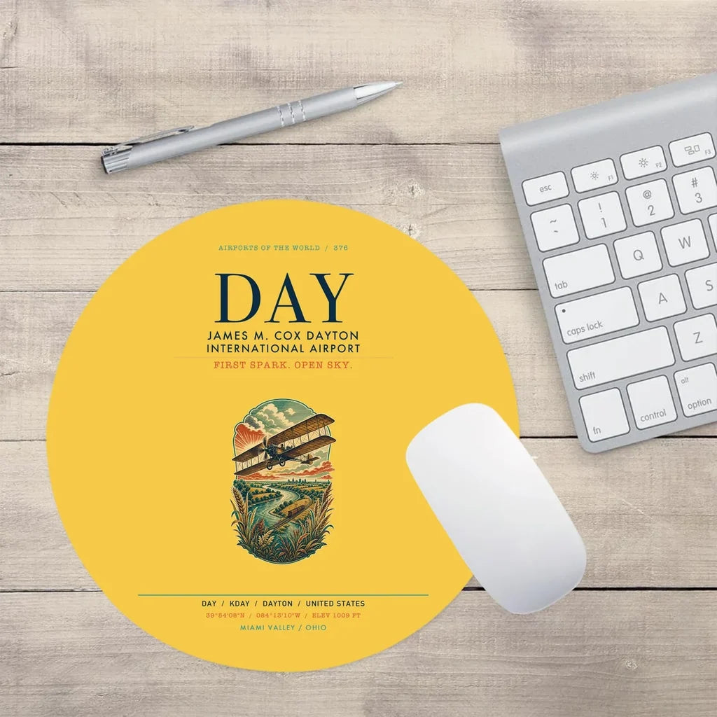 James M. Cox Dayton International Airport (DAY) design on yellow round mouse pad