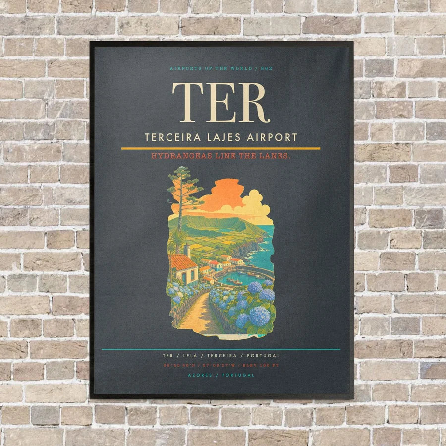 Terceira Lajes Airport TER vertical canvas print - framed - gray background