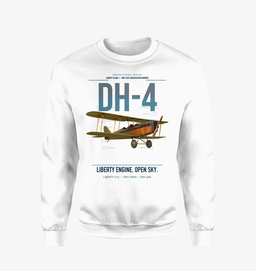 Airco DH-4 Liberty Plane design on white sweatshirt