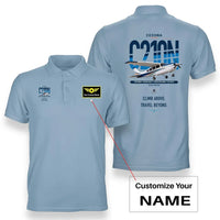 Thumbnail for Cessna T210N Centurion design on light blue+name double-side polo t-shirt, double-side print