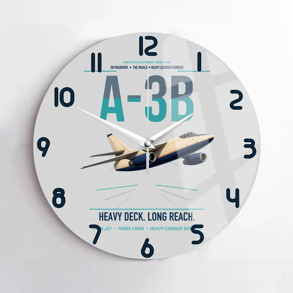 A-3B Skywarrior design on light gray no frame wall clock