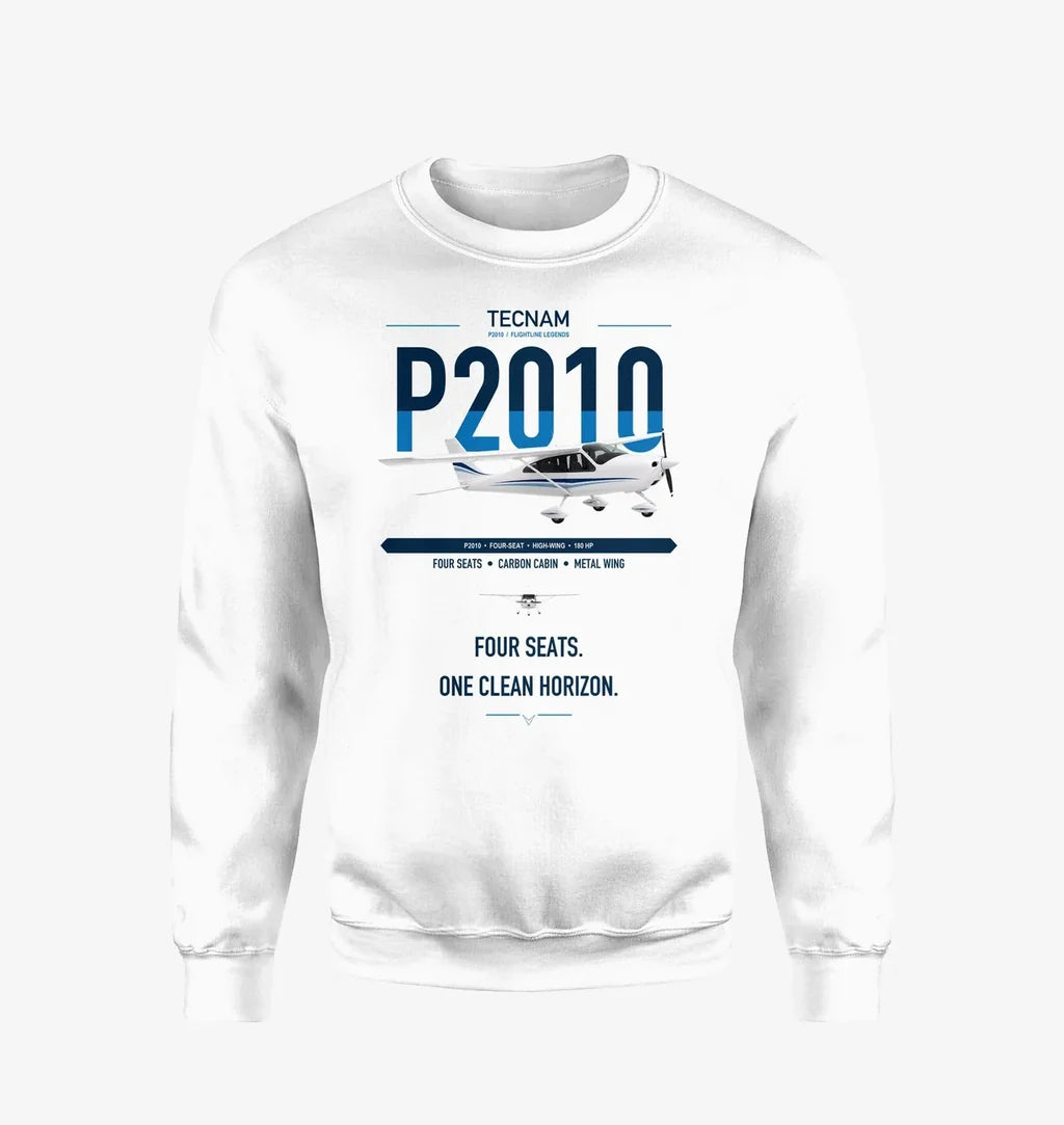 Tecnam P2010 design on white sweatshirt