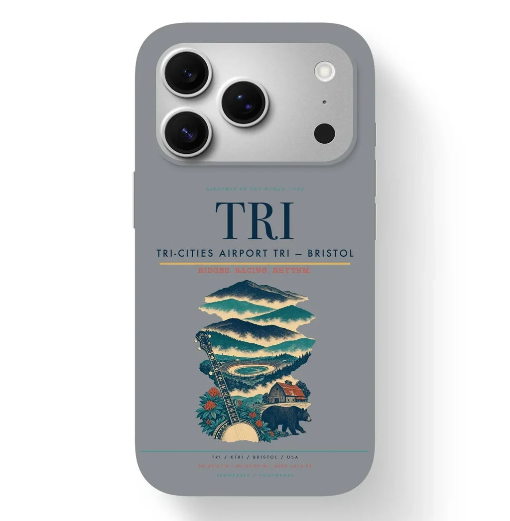 Bristol Airport (TRI) design on gray iPhone 17 Pro MagSafe case