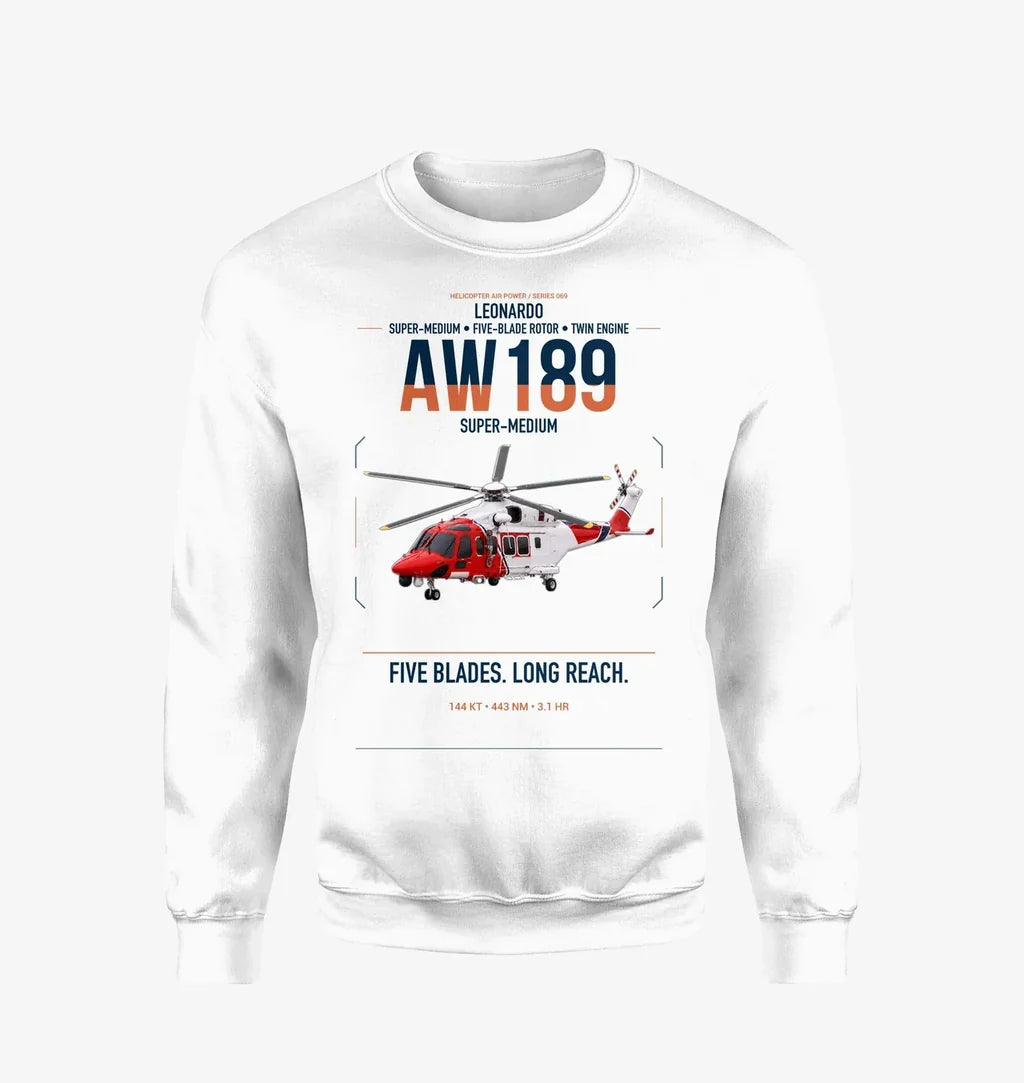 Leonardo AW189 design on white sweatshirt