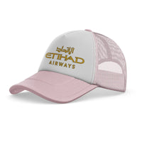 Thumbnail for Etihad Airways Airlines aviation design printed on light pink trucker cap