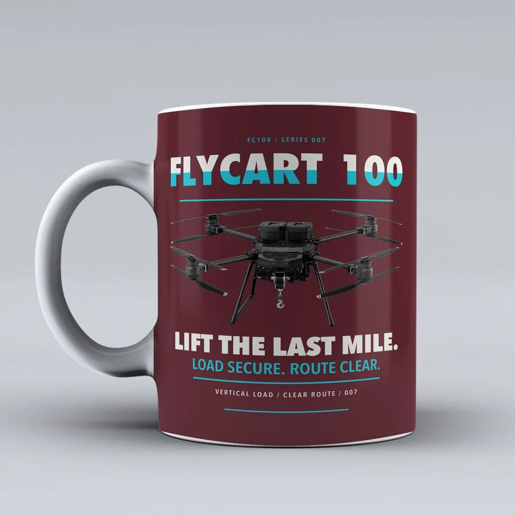 FlyCart 100 Mug design on dark red dji