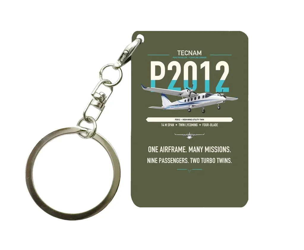 Tecnam P2012 Traveller design on green army designed key chain, double-side print