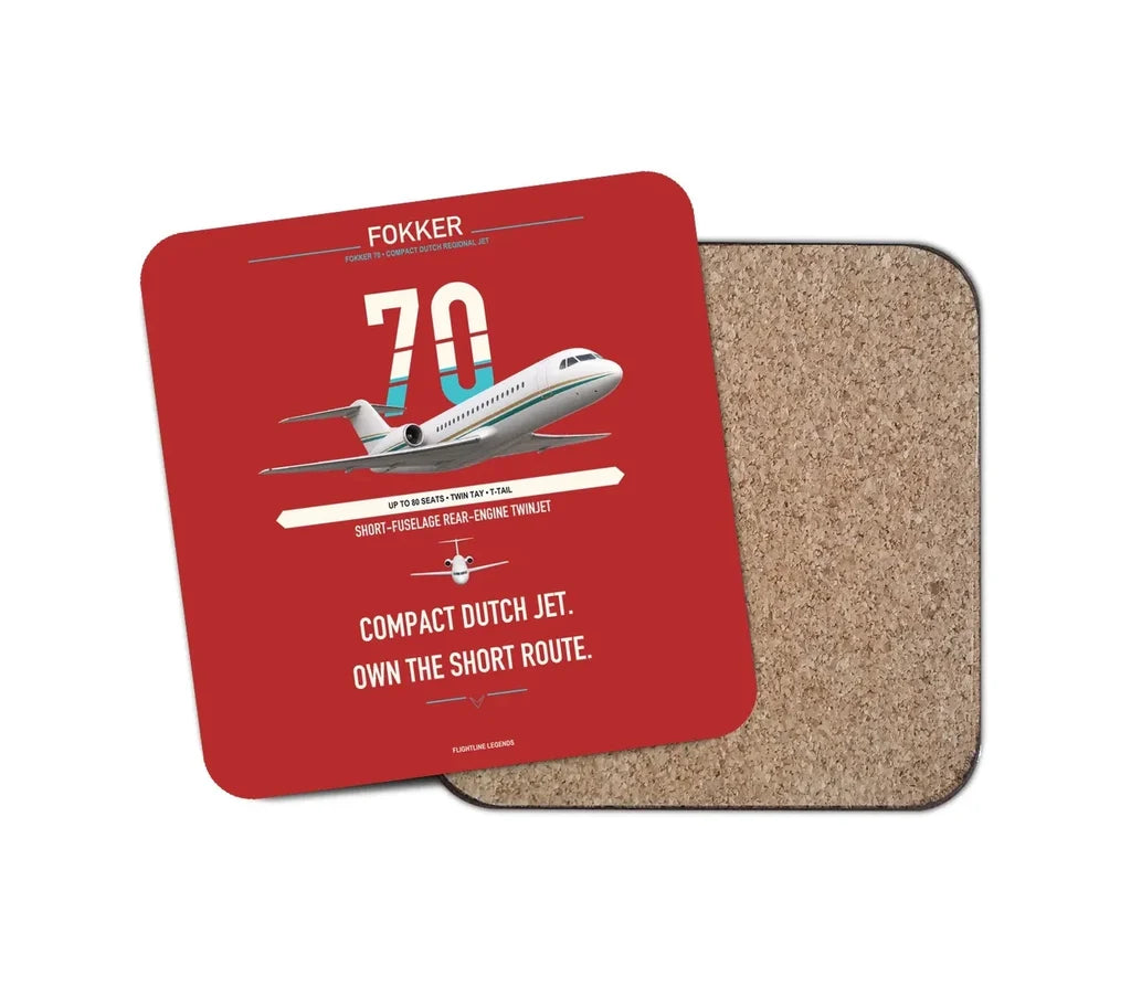 Fokker 70 design on red 1 piece coaster