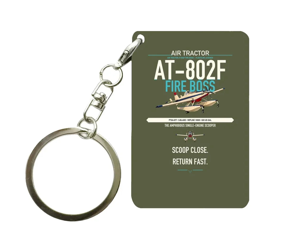 Air Tractor AT-802F Fire Boss design on green army designed key chain, double-side print