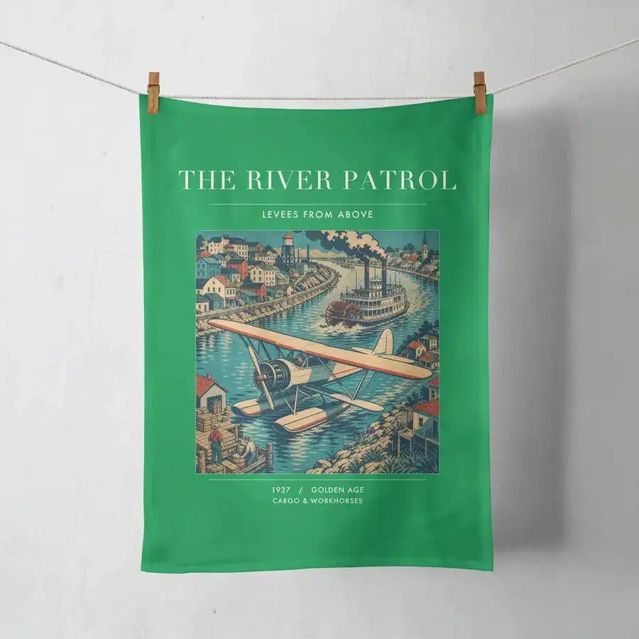 VINTAGE G4050 - The River Patrol - Designed Towels design on green