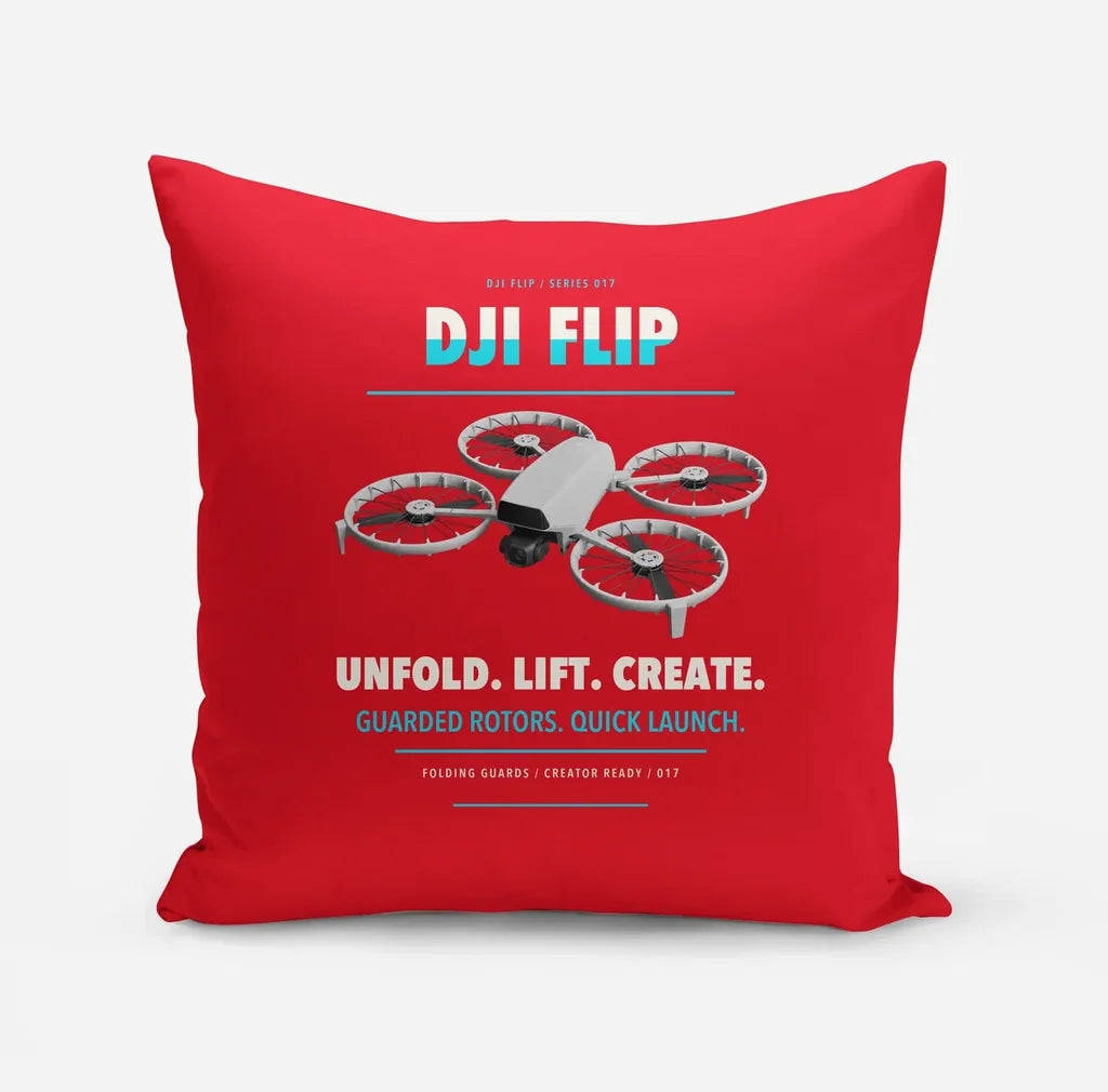 DJI Flip design on red pillow