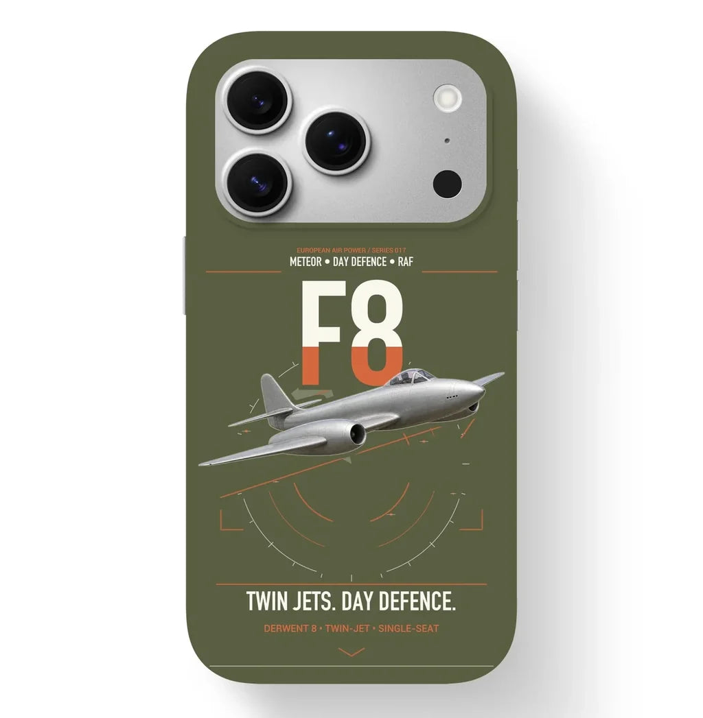 Gloster Meteor F8 design on green army magsafe iphone case, for iPhone 17 Pro