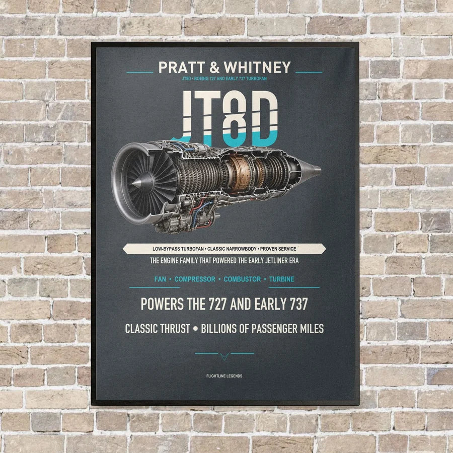 JT8D vertical canvas print - framed - gray background