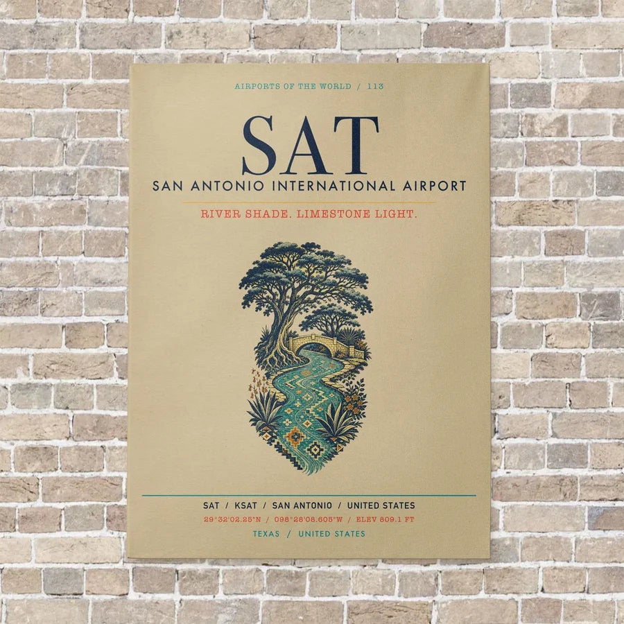 San Antonio International Airport SAT vertical canvas print - no frame - beige background