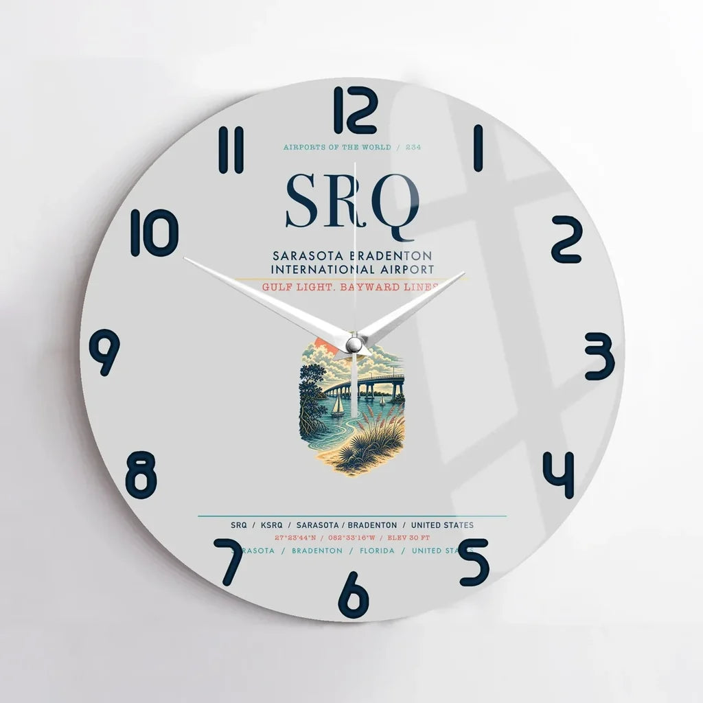 Sarasota Bradenton International Airport (SRQ) design on light gray no frame wall clock