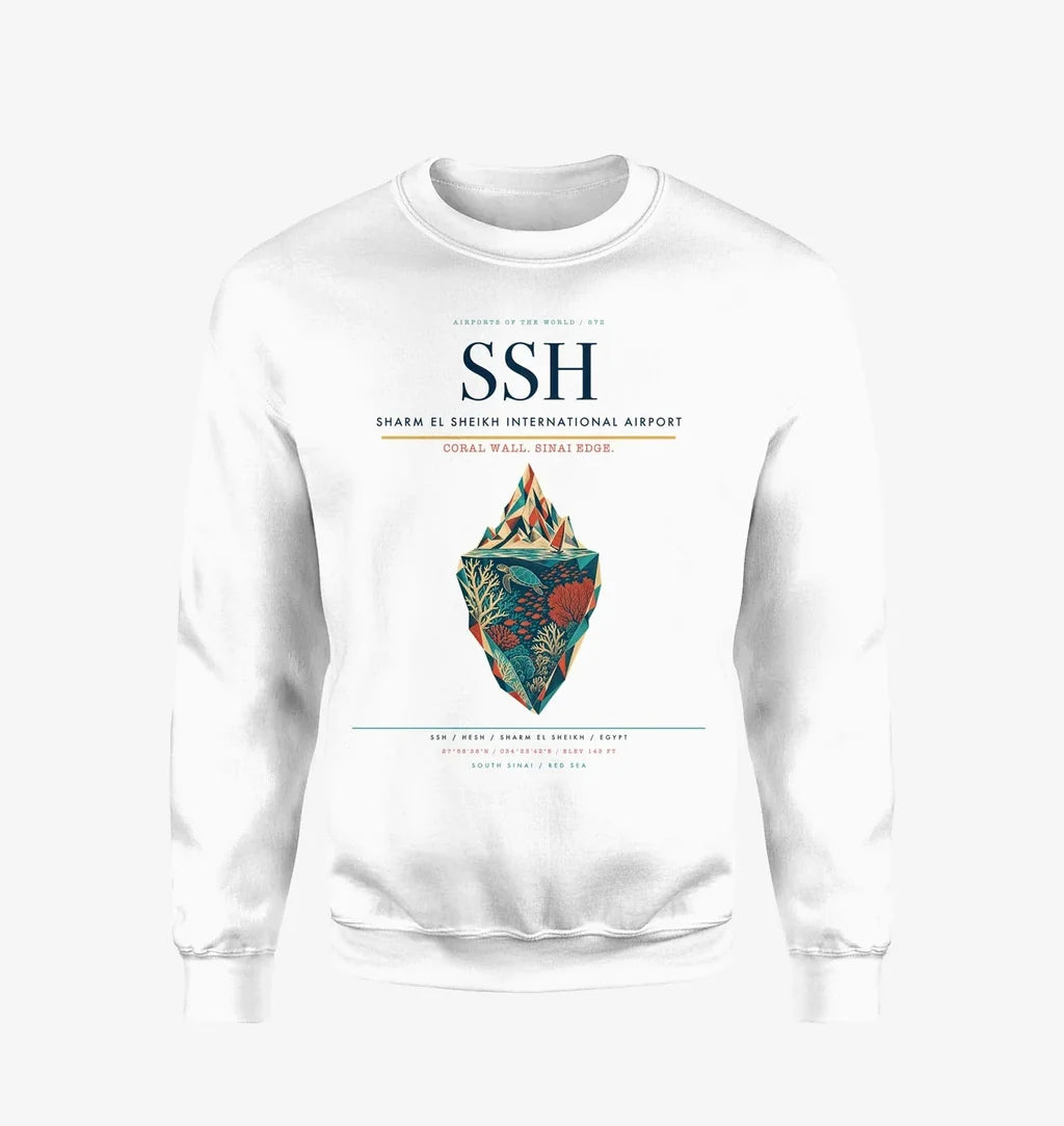 Sharm El Sheikh International Airport (SSH) design on white sweatshirt