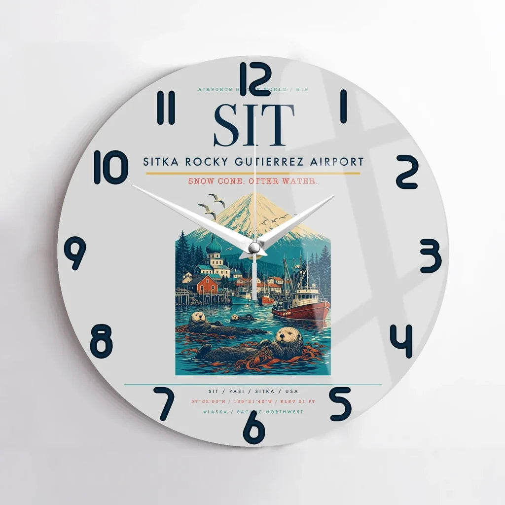 Sitka Rocky Gutierrez Airport (SIT) design on light gray no frame wall clock
