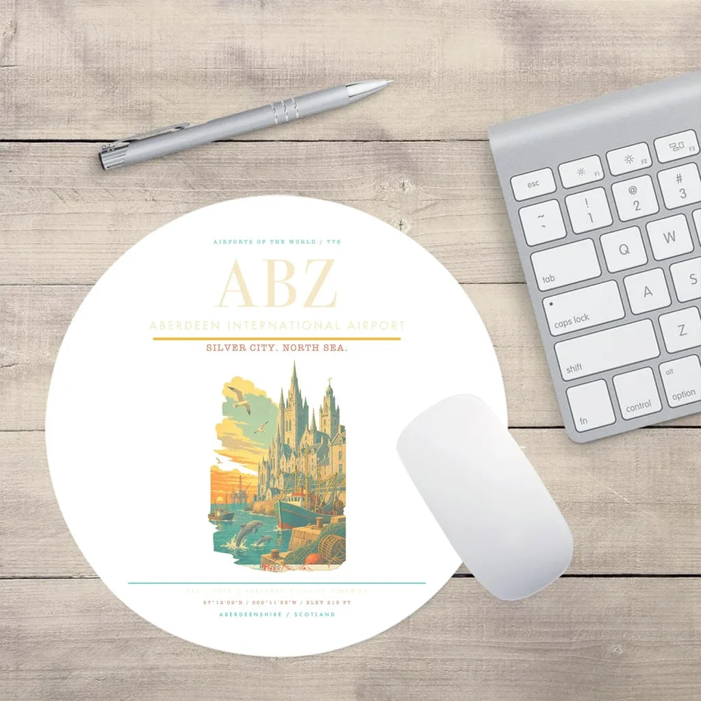 Aberdeen International Airport ABZ Mouse-Pad Round - White