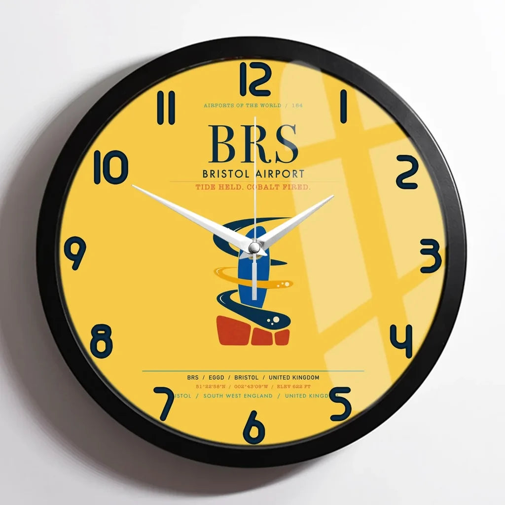Bristol Airport (BRS) design on yellow framed wall clock