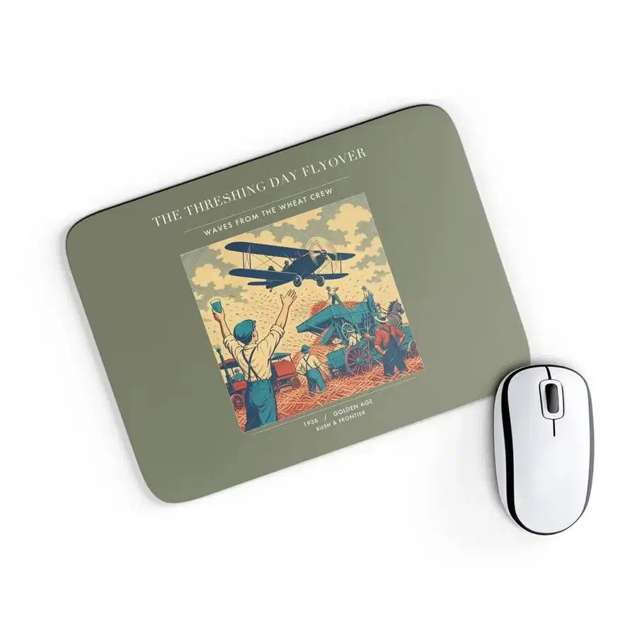 VINTAGE G4389 - The Threshing Day Flyover - Designed Mouse Pads design on greenarmy rectangle