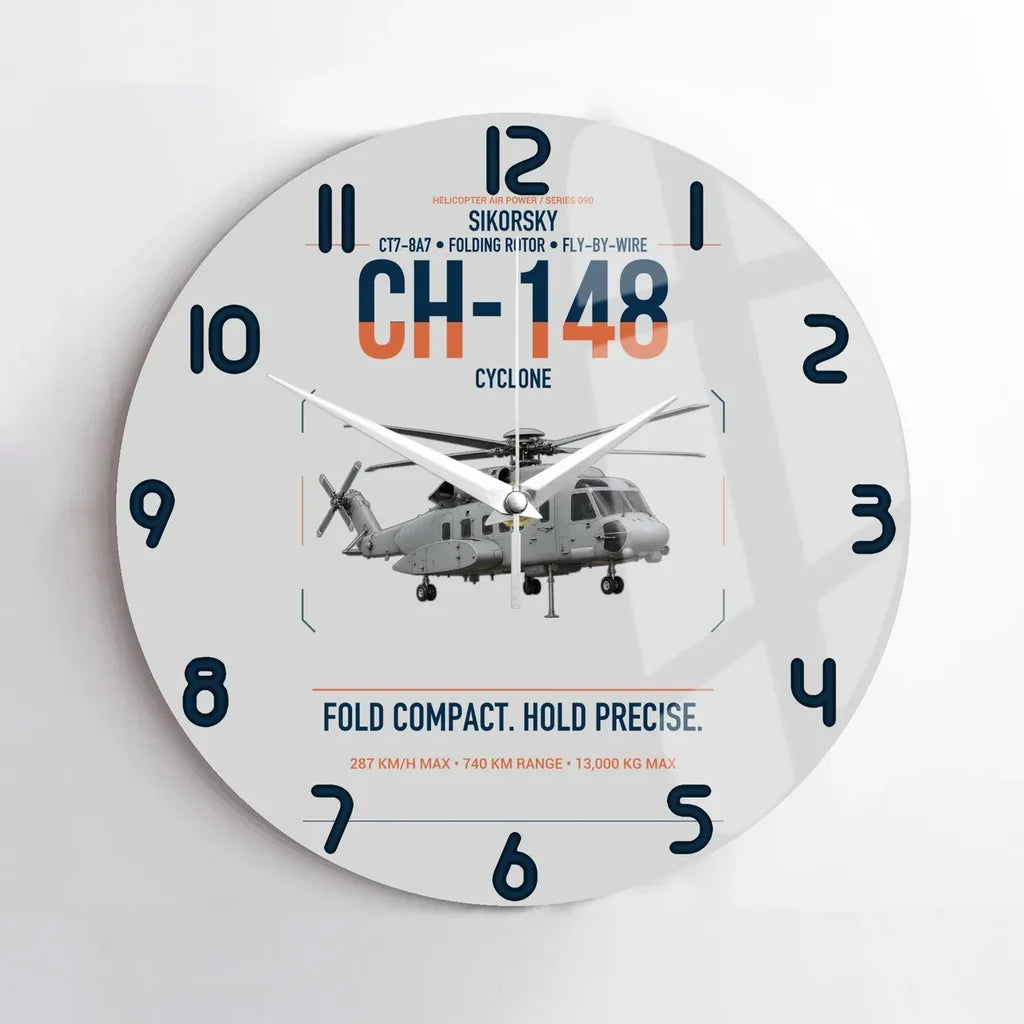 Sikorsky CH-148 Cyclone design on light gray no frame wall clock