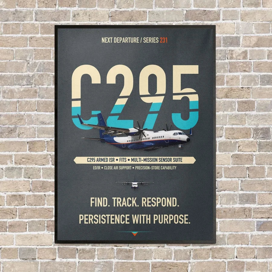 Airbus C295 Armed ISR vertical canvas print - framed - gray background