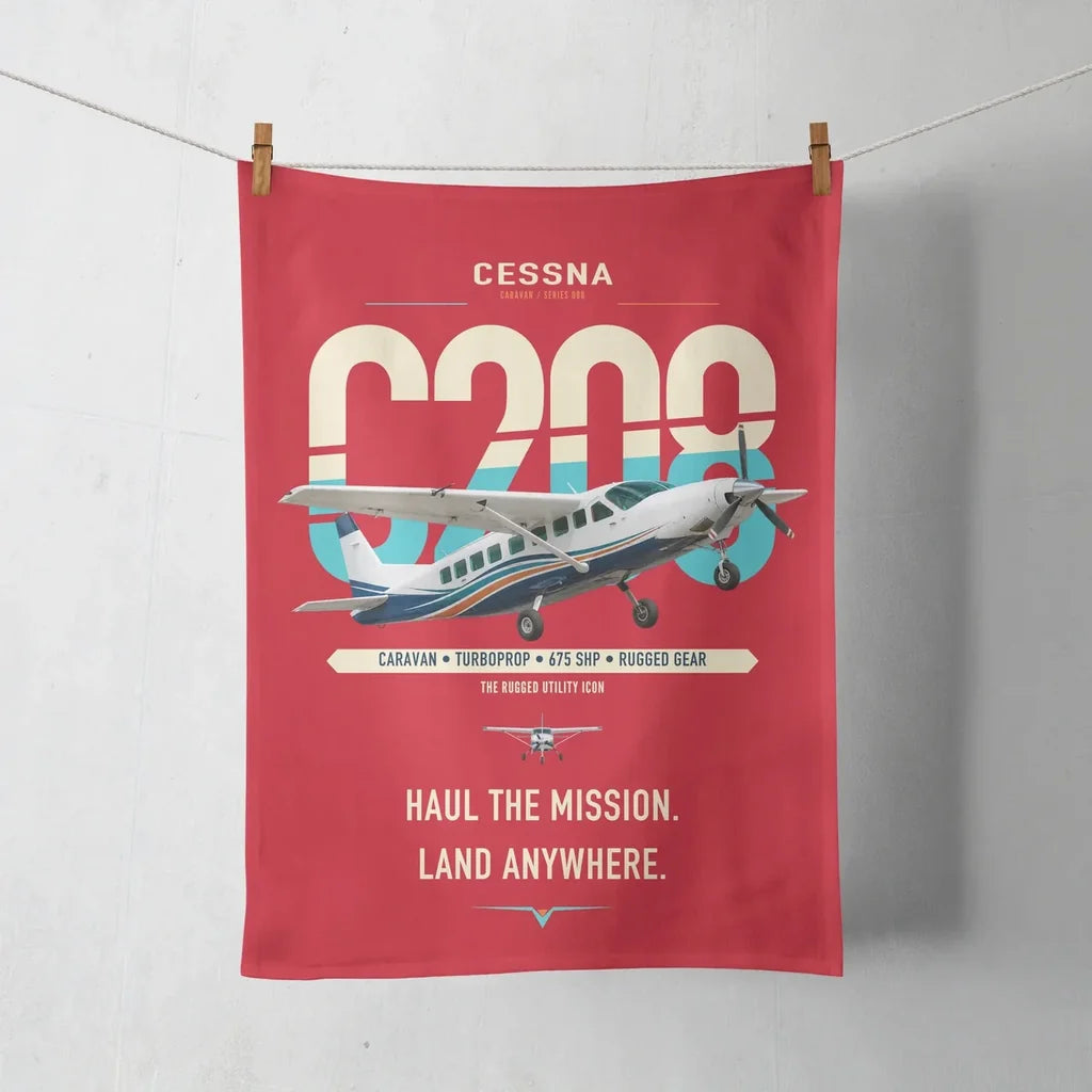 Cessna 208 Caravan design on red towel