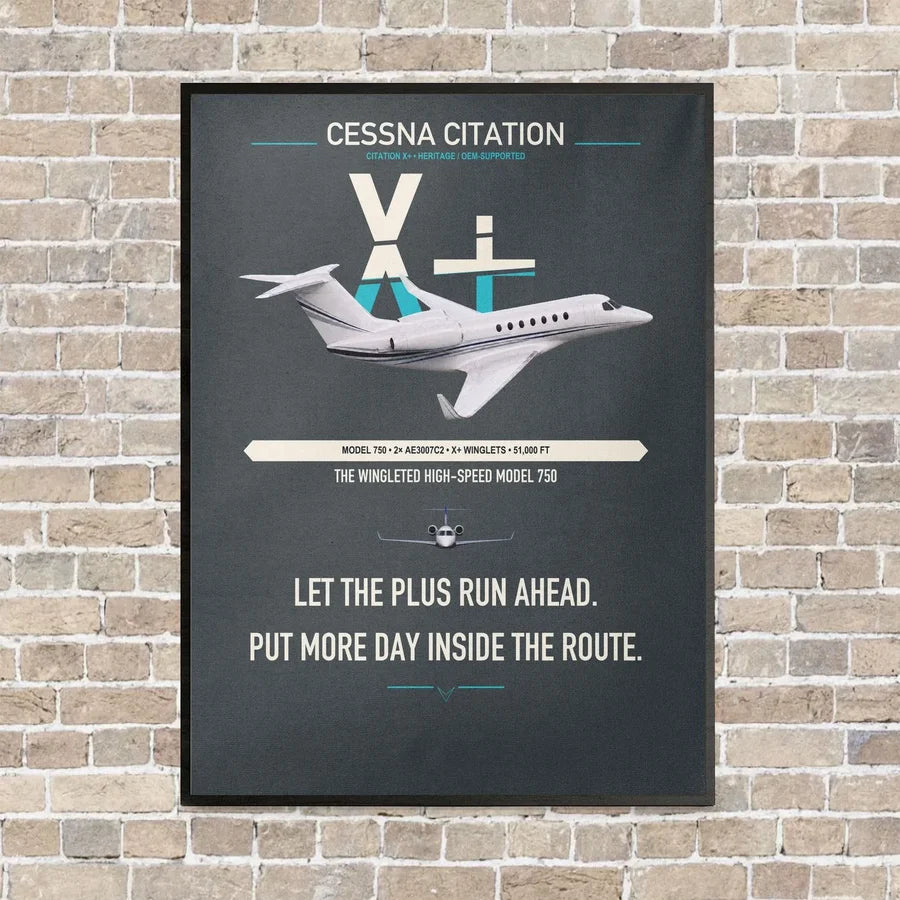 Cessna Citation X+ vertical canvas print - framed - gray background