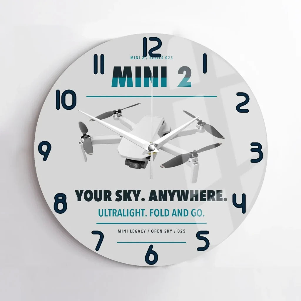 DJI Mini 2 design on light gray no frame wall clock