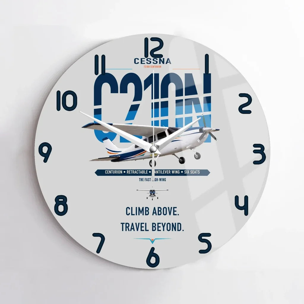 Cessna T210N Centurion design on light gray no frame wall clock