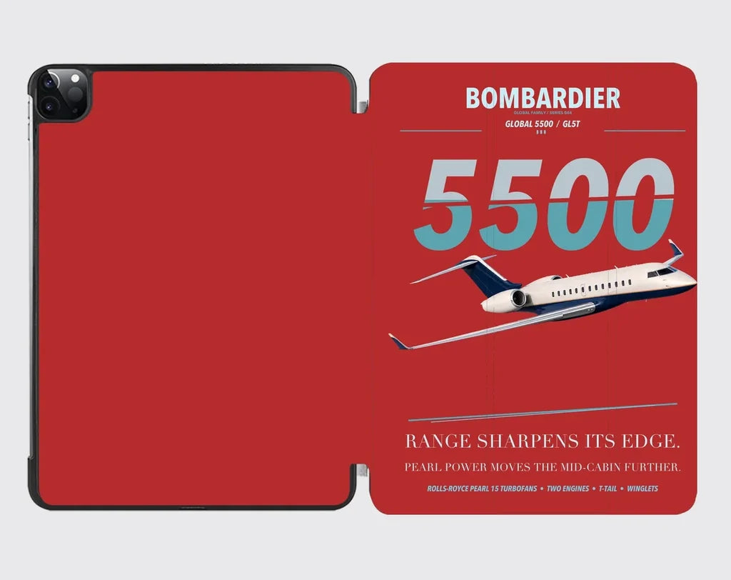 Bombardier Global 5500 design on red ipad tablet case