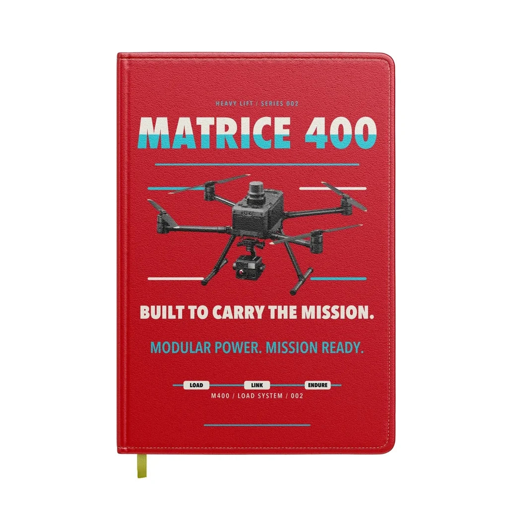 DJI Matrice 400 design on red notebook