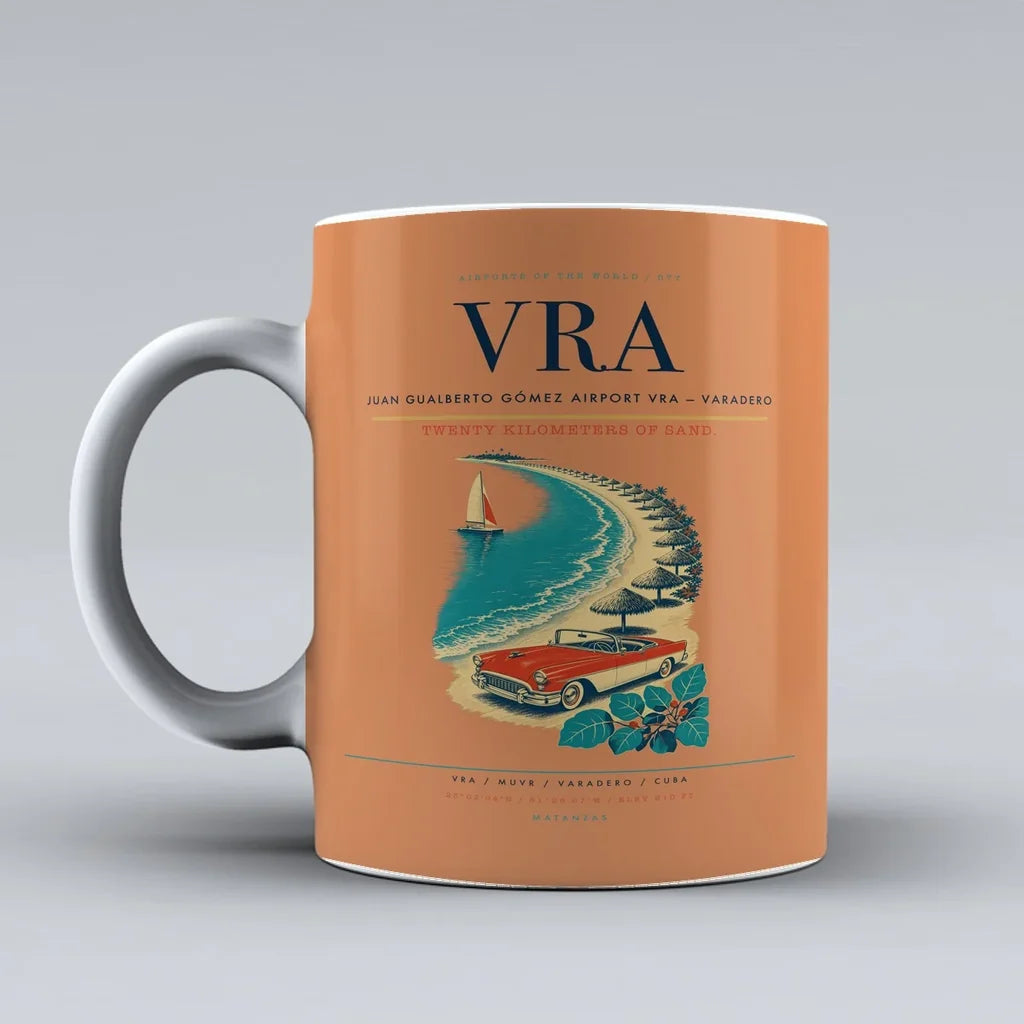 Juan Gualberto Gómez Airport (VRA) airport code design on orange ceramic mug