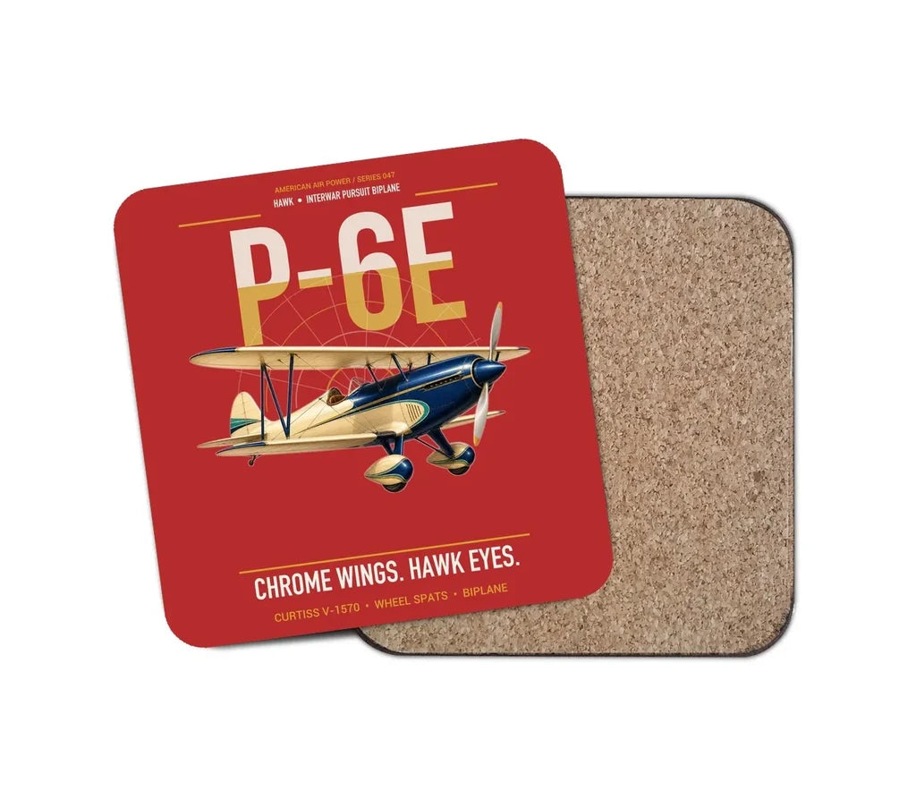 Curtiss P-6E Hawk design on red 1 piece coaster
