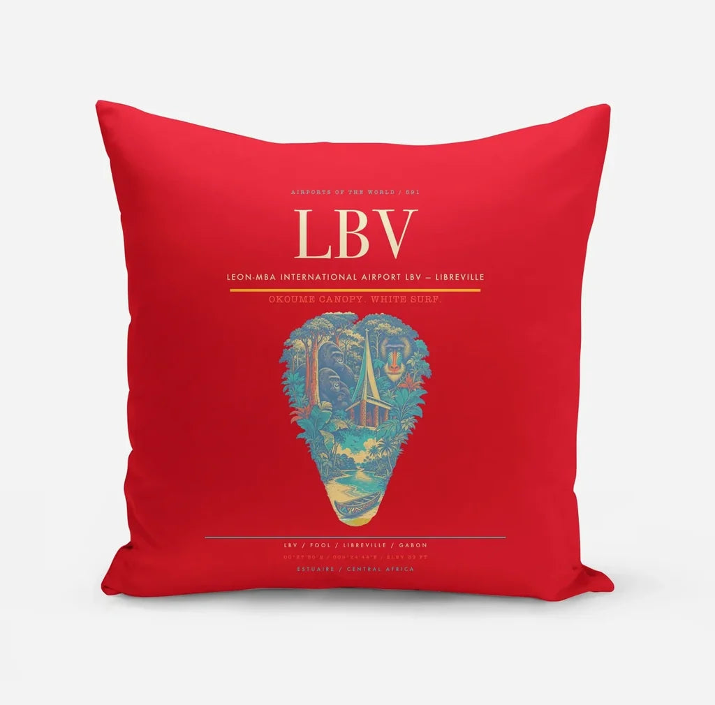 Leon-Mba International Airport (LBV) design on red pillow